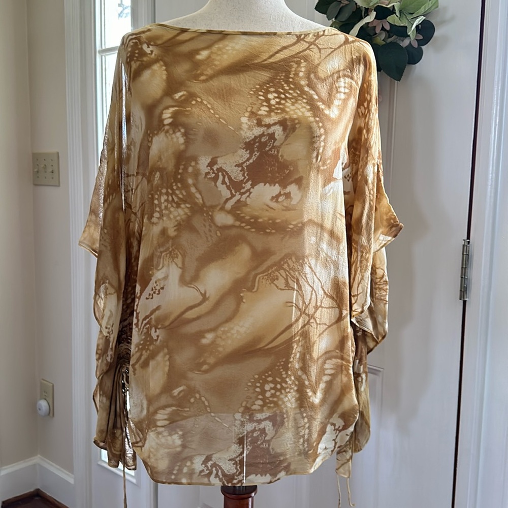St. John Tan & Cream Silk Blouse fits S to XL